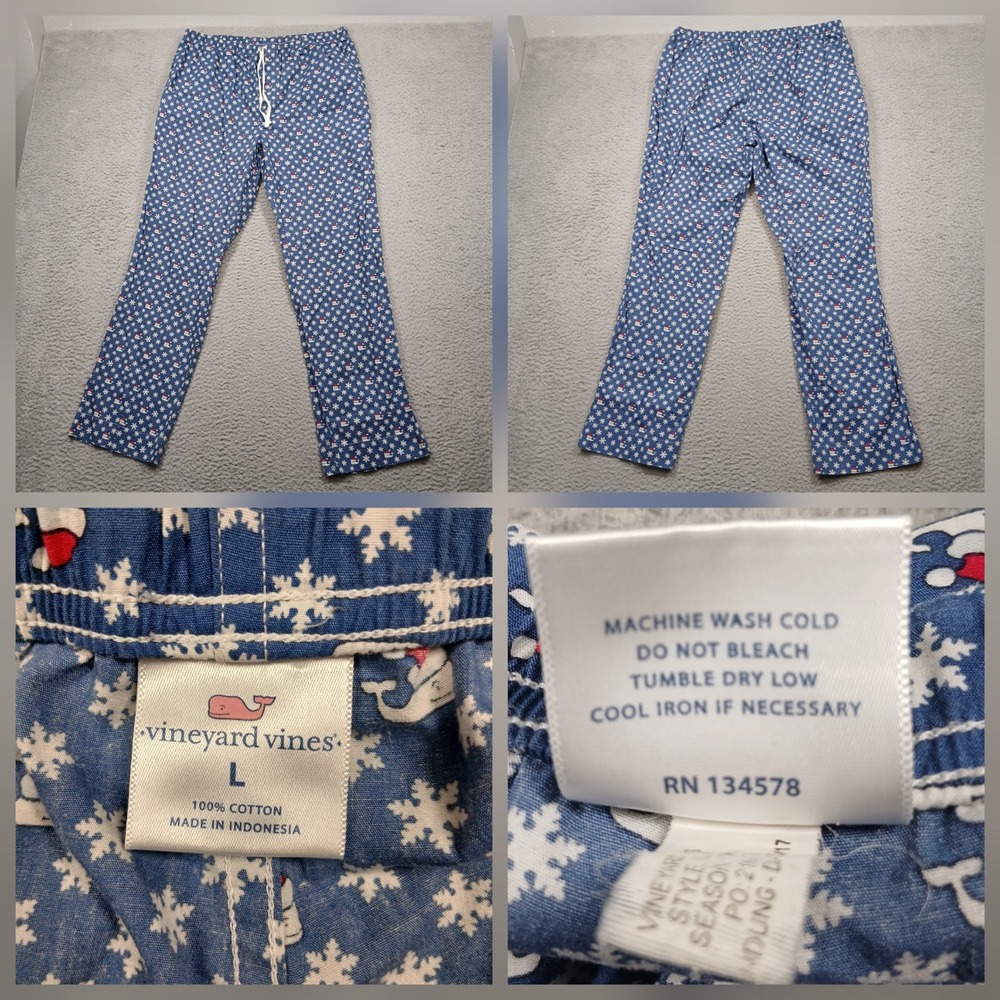 Vineyard Vines Pajama‎ Pants Men's L Blue Snowflake Print Cotton Lounge